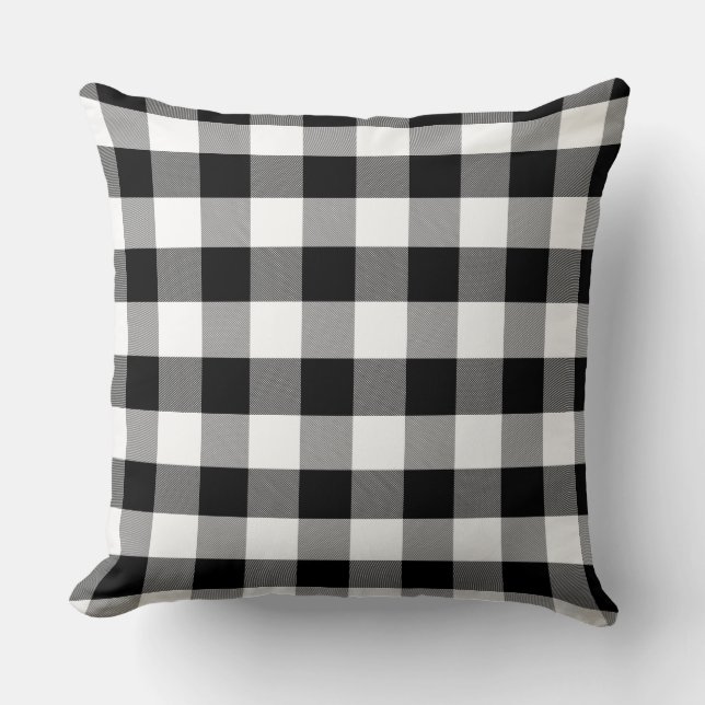 Black and White Buffalo Plaid Pattern Throw Pillow (Front)