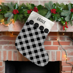 Black and White Buffalo Plaid Personalized Small Christmas Stocking