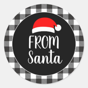 Black and White Buffalo Plaid Santa Hat From Santa Classic Round Sticker