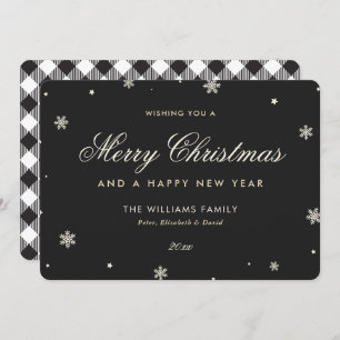 Black and White Buffalo Plaid Snowflake Holiday Card