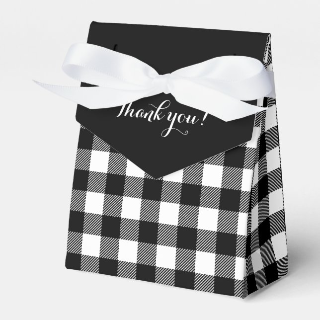 Black and White Buffalo Plaid Thank you Favor Box (Front Side)