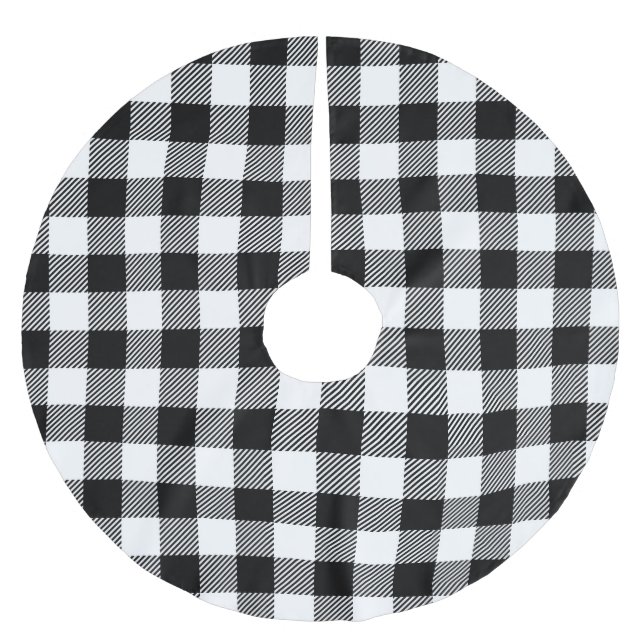 Black and White Buffalo Plaid Tree Skirt (Front)