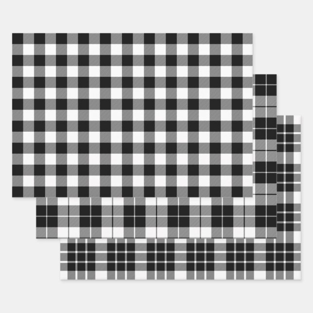 Black and White Buffalo Plaid Wrapping Paper Sheet (Set)