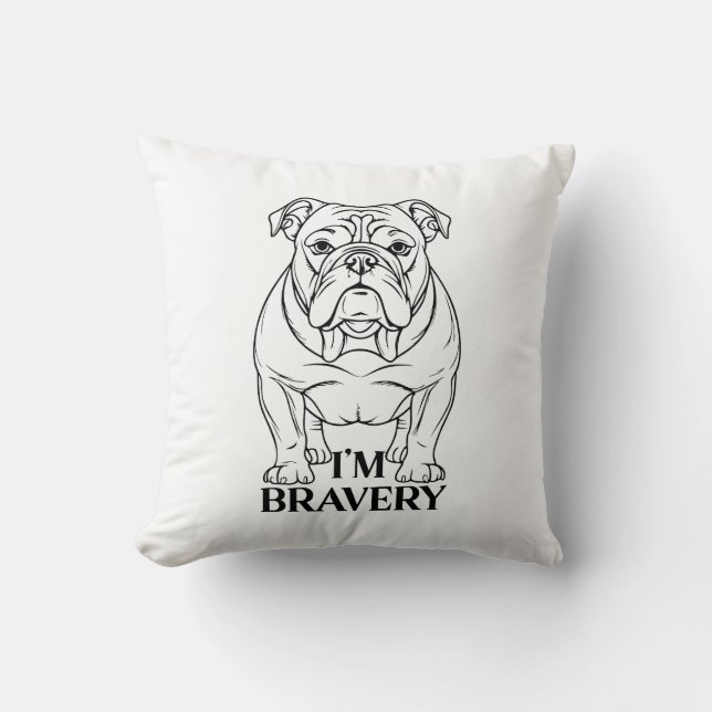 Black and White Bulldog Serious Expression Throw Pillow (Front)