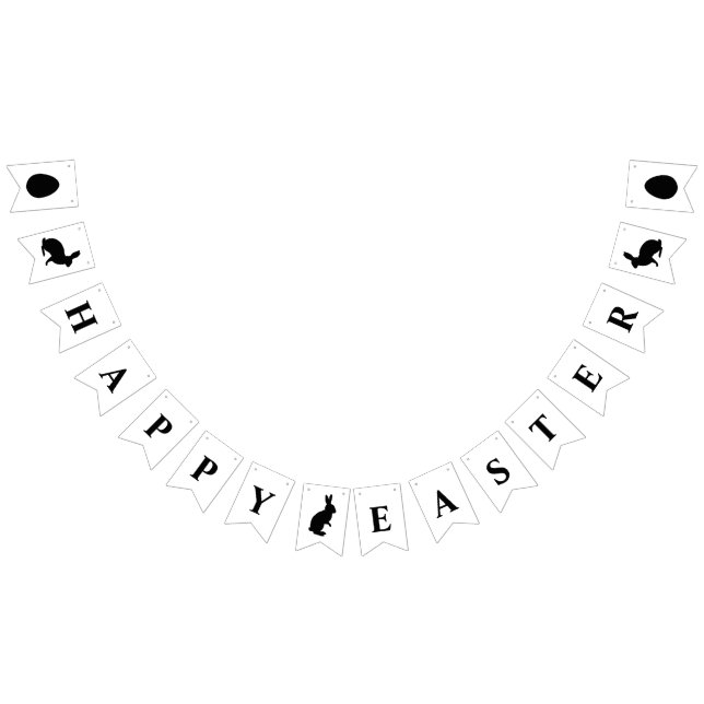 Black And White Bunnies Happy Easter Text Bunting Flags (All)