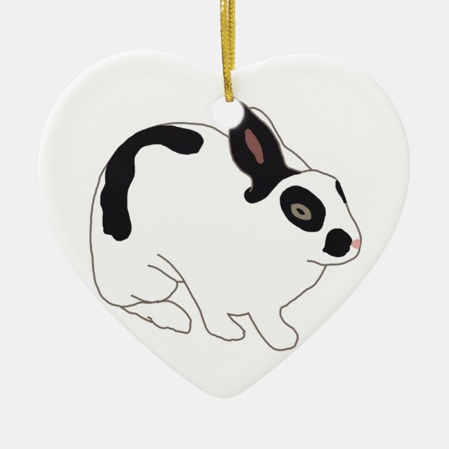Black and White Bunny Rabbit Ceramic Ornament (Front)