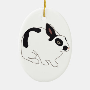 Black and White Bunny Rabbit Ceramic Ornament