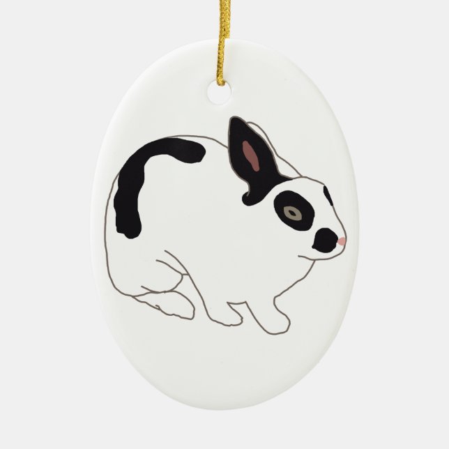 Black and White Bunny Rabbit Ceramic Ornament (Front)