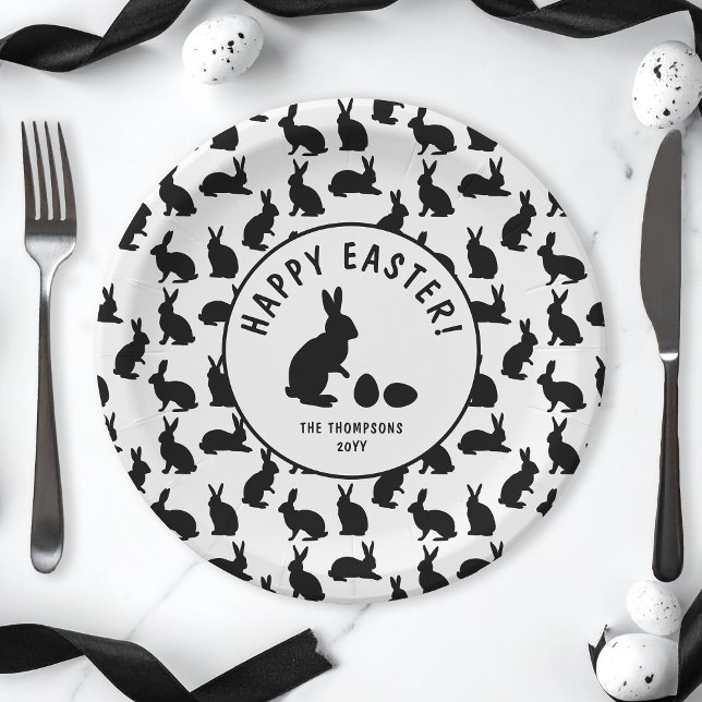 Black And White Bunny Shapes Modern Easter Paper Plate (Creator Uploaded)
