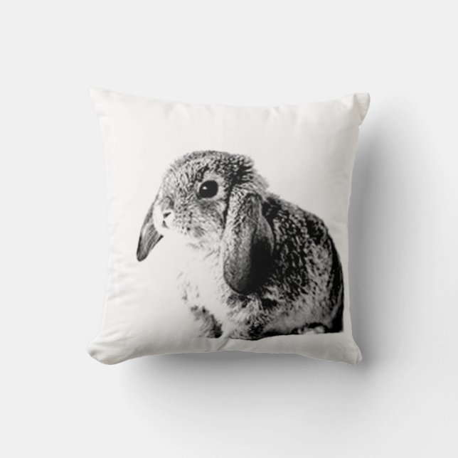 Black and White Bunny Throw Pillow (Front)