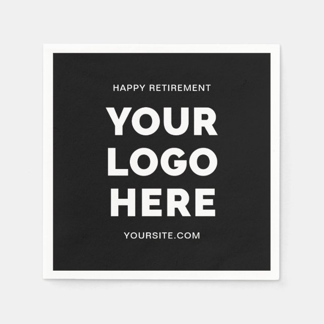 Black and White Business Logo Happy Retirement Napkin (Front)