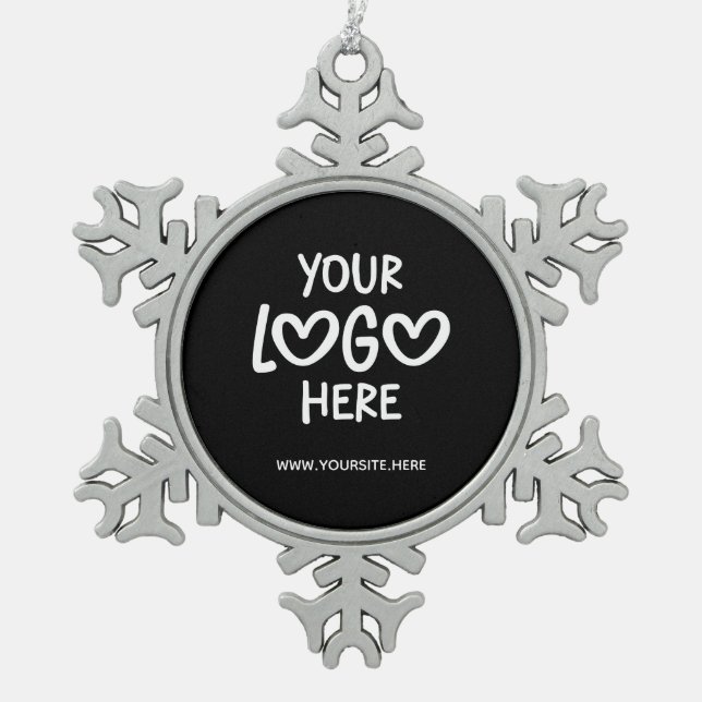 Black and White Business Logo Site Snowflake Pewter Christmas Ornament (Front)