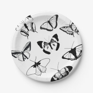 Black and White Butterflies Paper Plate