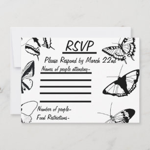 Black and White Butterflies RSVP Flat Card