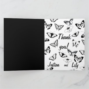 Black and White Butterflies Wedding Thank You Card