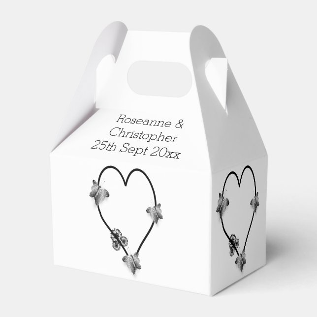 Black And White Butterfly Heart Design Wedding Favor Box (Front Side)