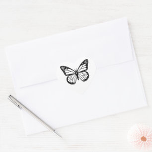 Black and White Butterfly Heart Sticker
