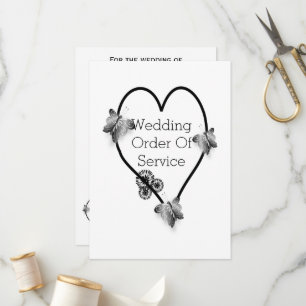 Black And White Butterfly Heart Wedding Program