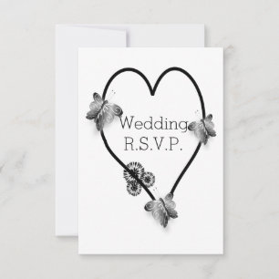 Black And White Butterfly Heart Wedding RSVP Card