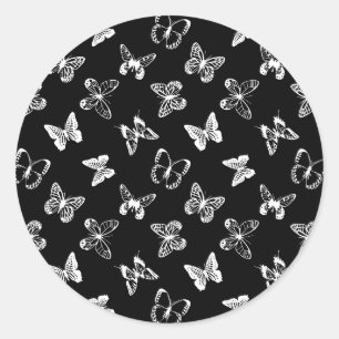 Black and White Butterfly illustration Black  Classic Round Sticker