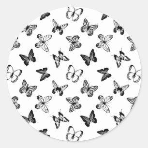 Black and White Butterfly illustration White  Classic Round Sticker