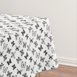 Black and White Butterfly illustration White  Tablecloth