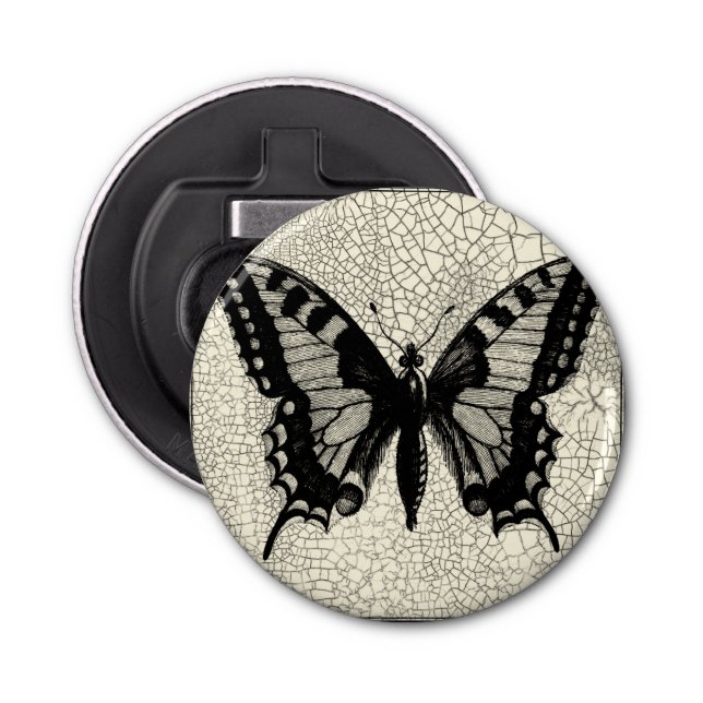 Black and White Butterfly on Cracked Background Bottle Opener (Front)