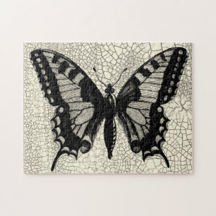 Black and White Butterfly on Cracked Background Jigsaw Puzzle