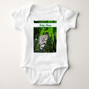 Black and White Butterfly on Green Custom Name Baby Bodysuit