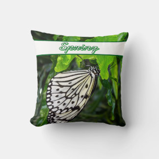 Black and White Butterfly on Green Custom Name Throw Pillow