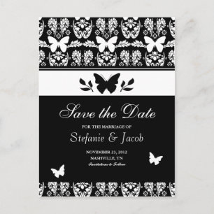 Black and White Butterfly Save The Date Postcard