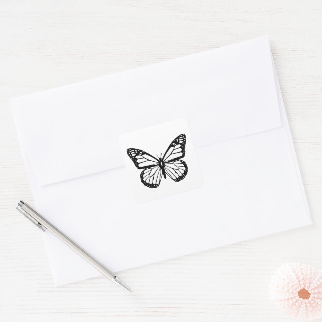 Black and White Butterfly Square Sticker (Envelope)