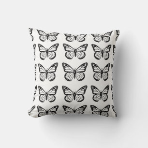 Black and White Butterfly Stencil Pattern Throw Pillow