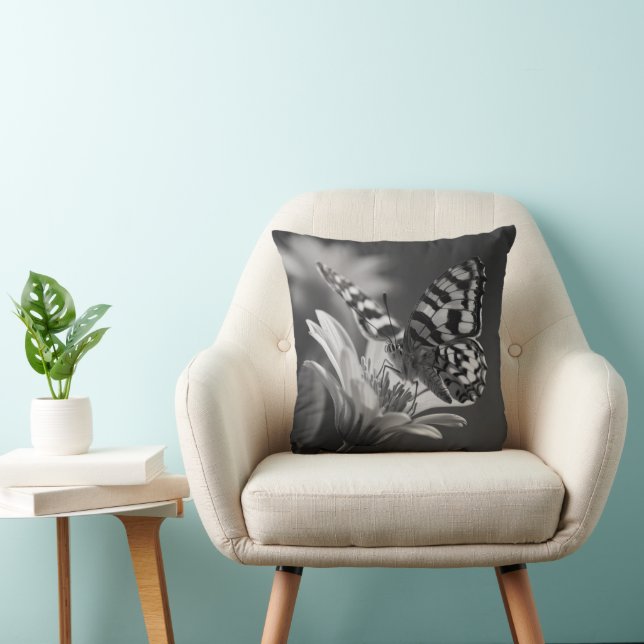 Black and White Butterfly Throw Pillow (Chair)