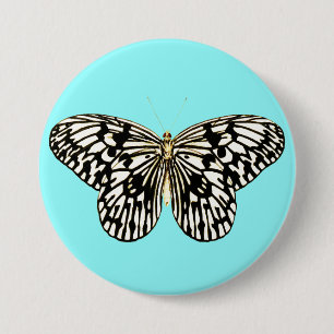 Black and white butterfly, turquoise background 3 inch round button