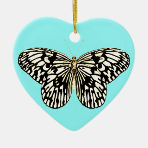 Black and white butterfly, turquoise background ceramic ornament