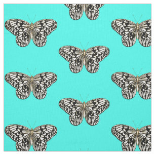 Black and white butterfly, turquoise background fabric
