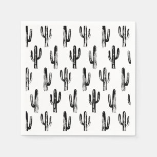 Black and white cactus. Cacti pattern. Botanical Napkin