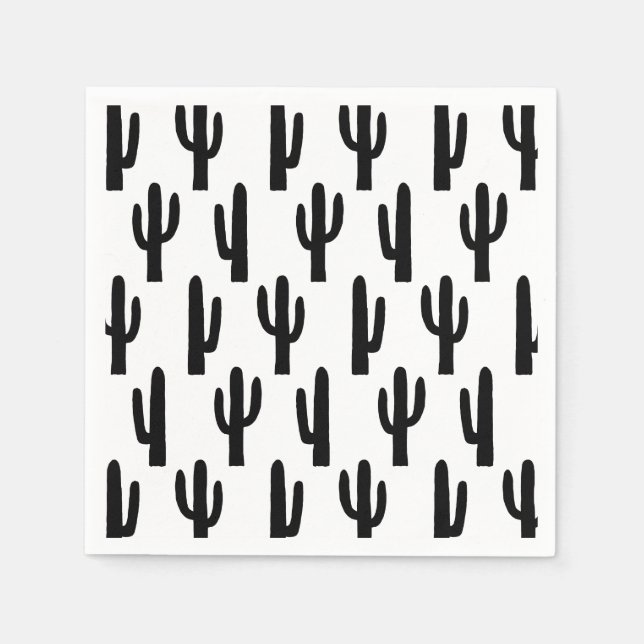 Black and white cactus. Cacti pattern. Botanical Napkin (Front)