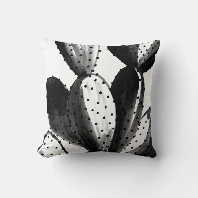 Black and White Cactus Throw Pillow (Front)