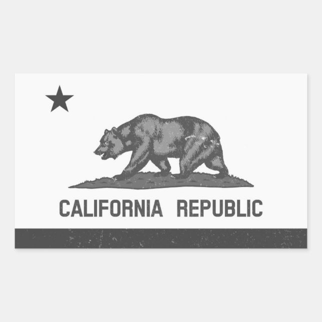 Black and White California Republic Flag Sticker (Front)