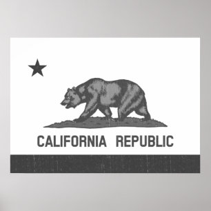Black and White California Republic (state flag) Poster