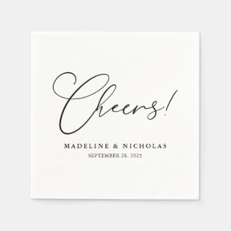 Black And White Calligraphy Cheers! Modern Wedding Napkin
