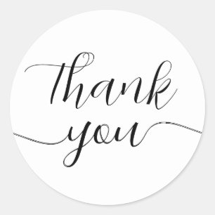 Black and White Calligraphy Elegant Thank You Classic Round Sticker