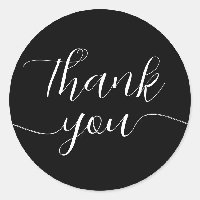 Black and White Calligraphy Elegant Thank You Classic Round Sticker (Front)