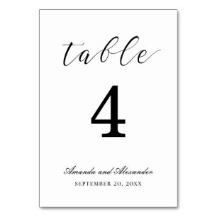 Black and white calligraphy. Modern script wedding Table Number