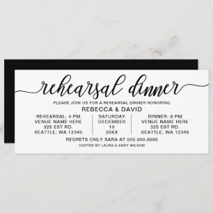 black and white Calligraphy Rehearsal Dinner Invitation