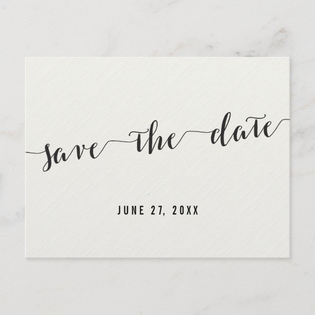 Black And White Calligraphy Save The Date Postcard (Front)