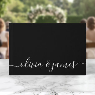 Black and White Calligraphy Script Wedding Guest Book