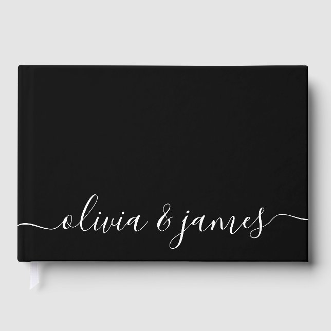Black and White Calligraphy Script Wedding Guest Book (Front)